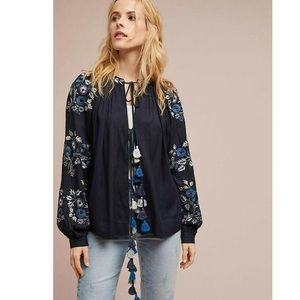 Anthropologie Tasseled Peasant Blouse